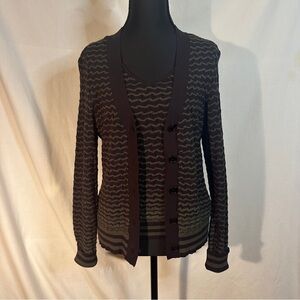 Ecru Pattern Stitch Cardigan Twin Set - Size M